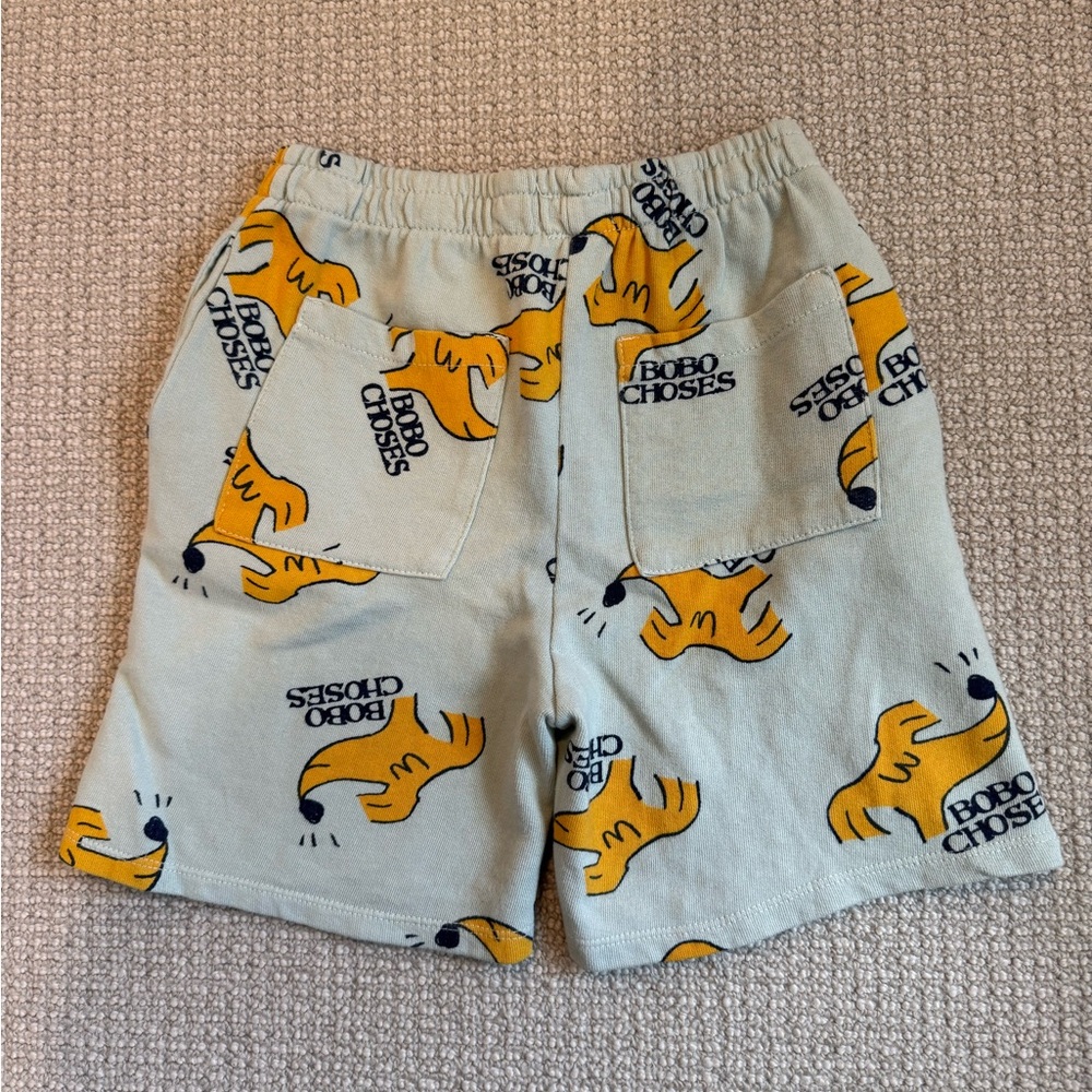 Bobo Choses Kids Shorts with Dog Print - Light Blue and Mustard - Picture 2 of 4